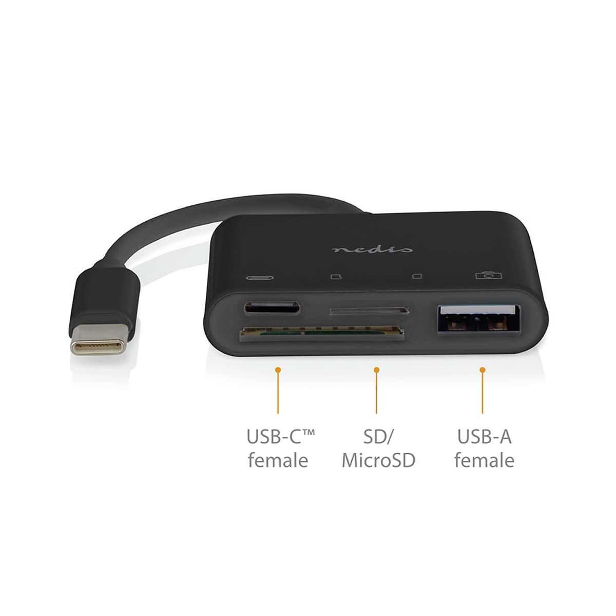 Nedis USB-C hub met 1x USB-A, 1x USB-C en kaartlezer - busgevoed - USB2.0 / zwart - 0,10 meter - Afbeelding 5